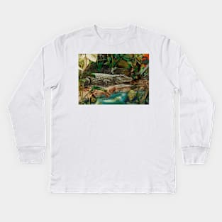 Alligator art. Birthday gift Kids Long Sleeve T-Shirt